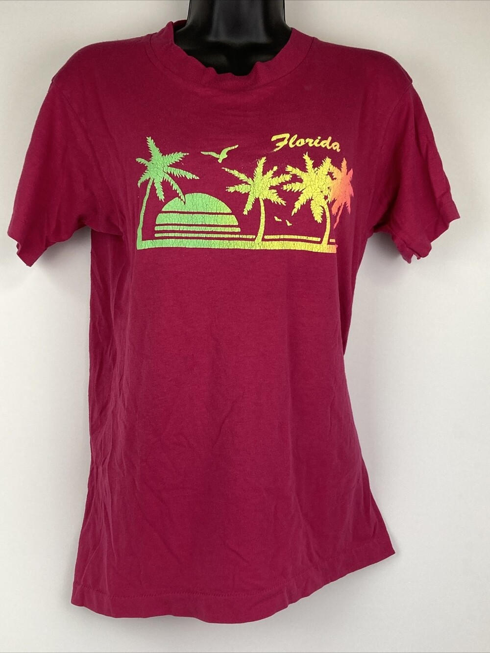VTG 80s 90s Florida Magenta Pink Sunset T Shirt Small Single Stitch Graphic Tee